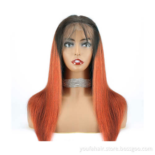 Wholesale Price 12A Virgin Brazilian Human Hair Orange 1b/350 Ombre Color 13x4 Transparent HD Lace Front Wigs for Black Women